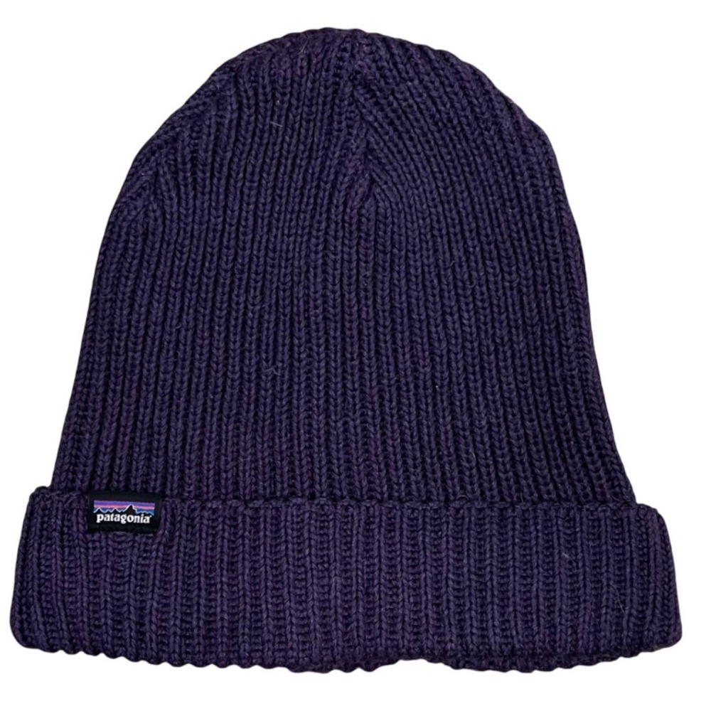 Patagonia Fishermans Rolled Beanie Purple Ribbed Knit Cuffed Hat Logo Patch